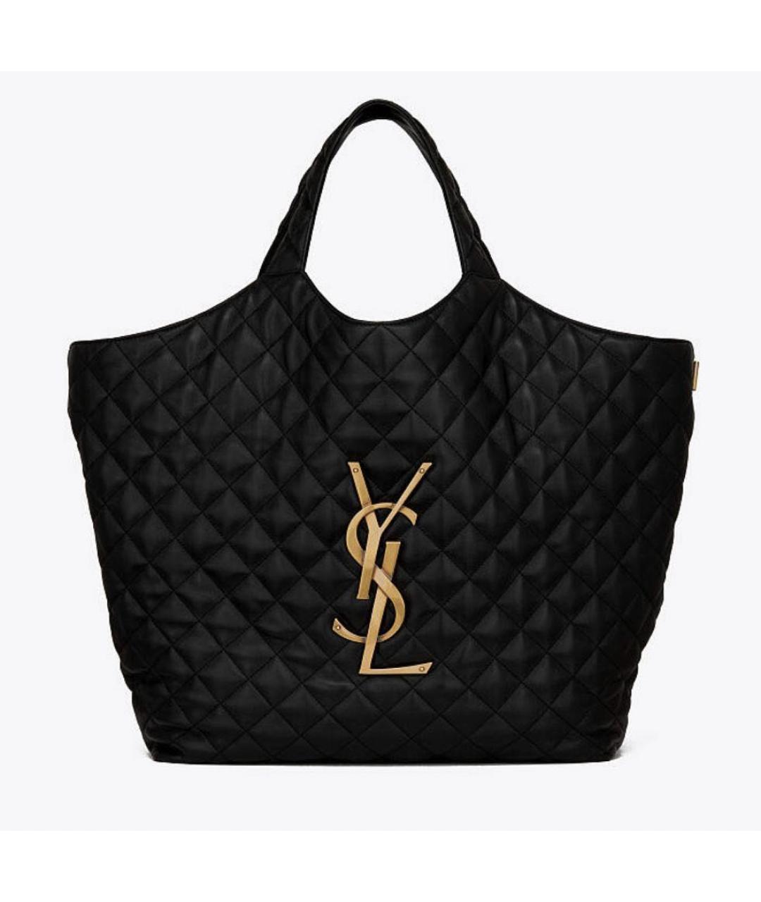 SAINT LAURENT Черная кожаная сумка тоут, фото 9