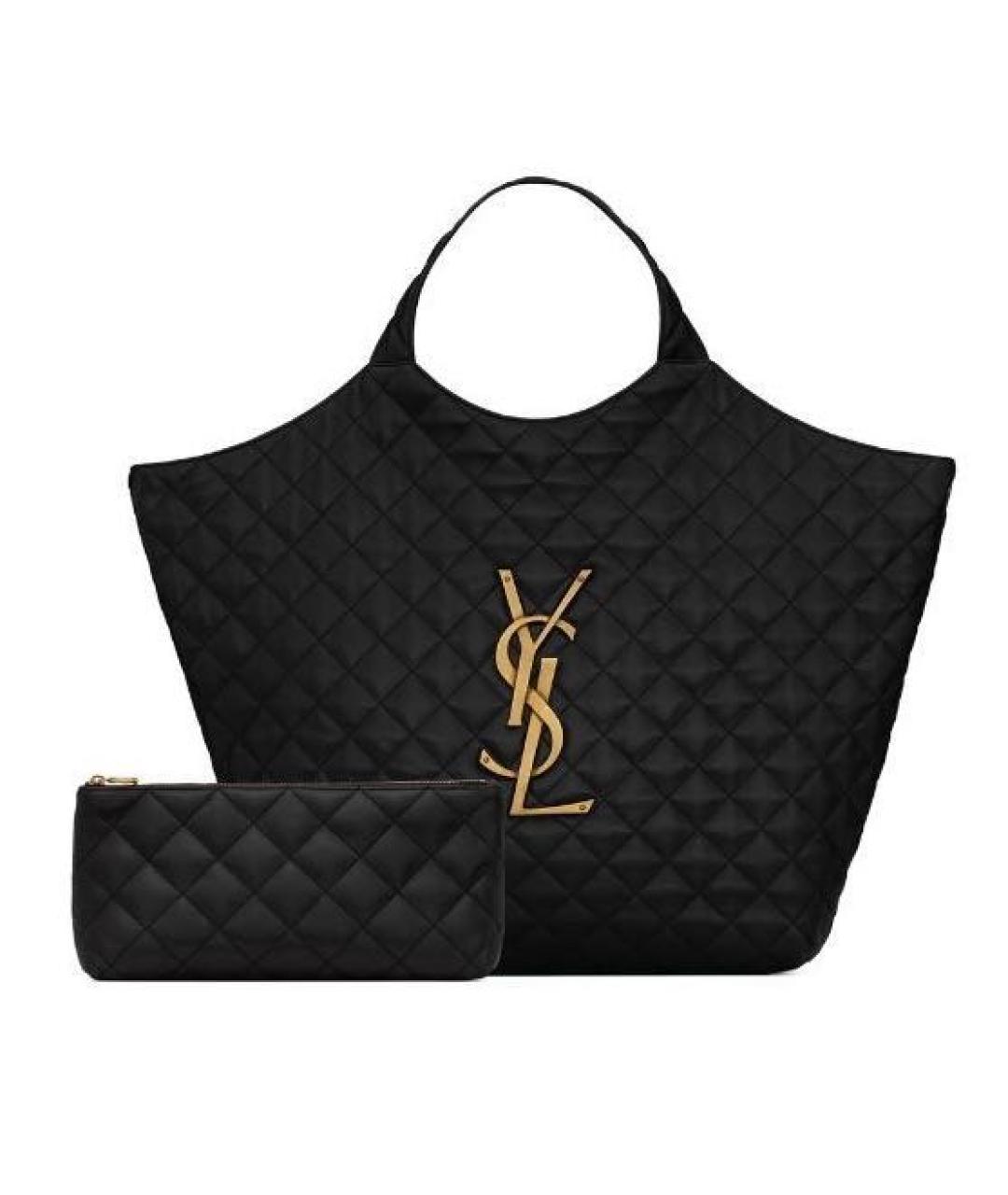 SAINT LAURENT Черная кожаная сумка тоут, фото 5