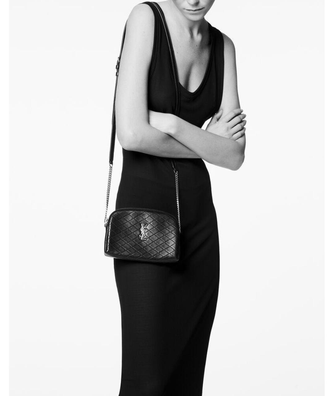 SAINT LAURENT Черная кожаная сумка через плечо, фото 2