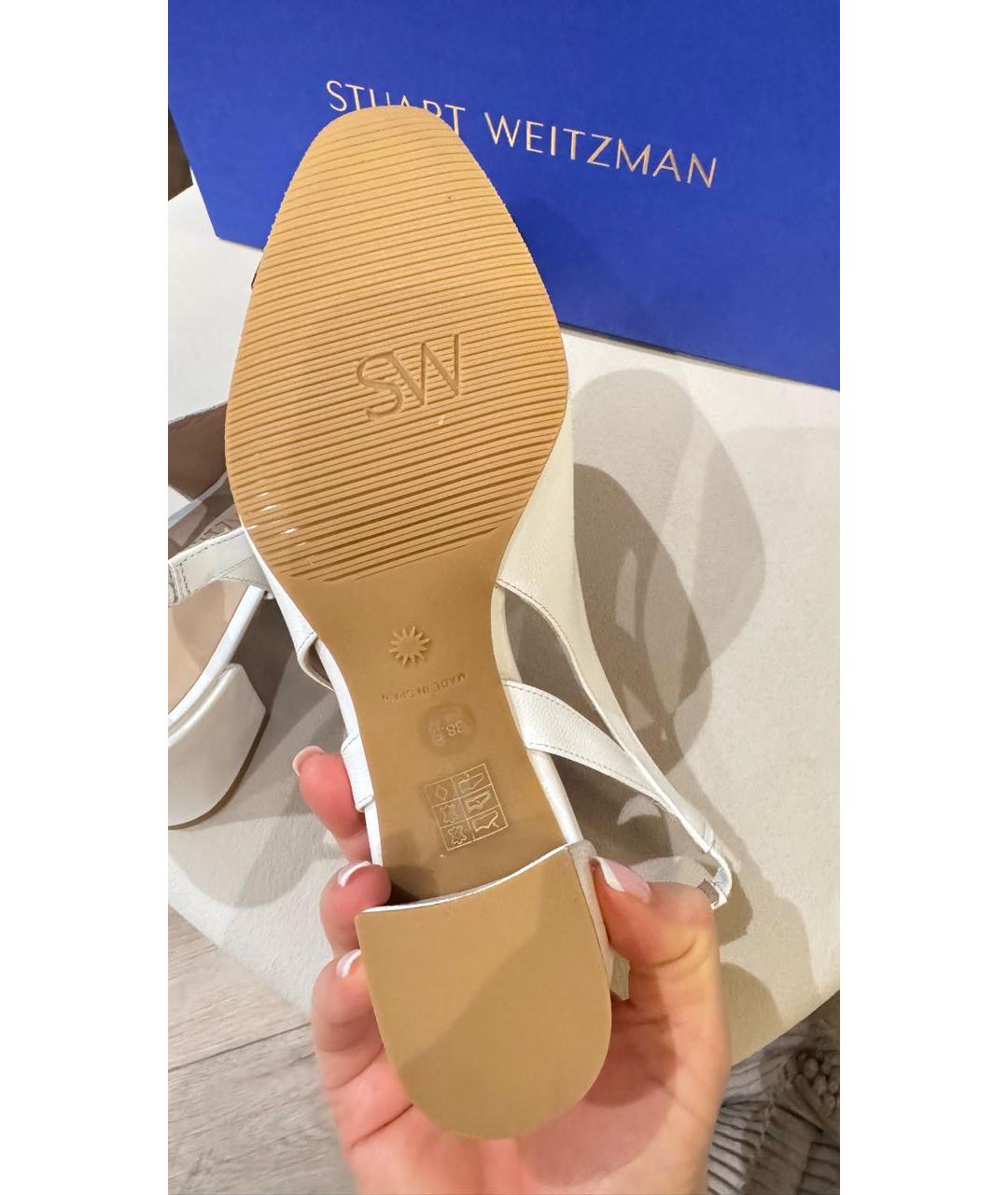 STUART WEITZMAN Белые кожаные босоножки, фото 7