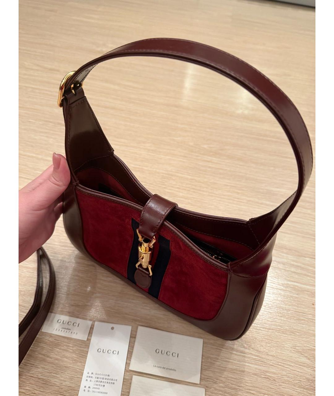 GUCCI Бордовая кожаная сумка с короткими ручками, фото 3