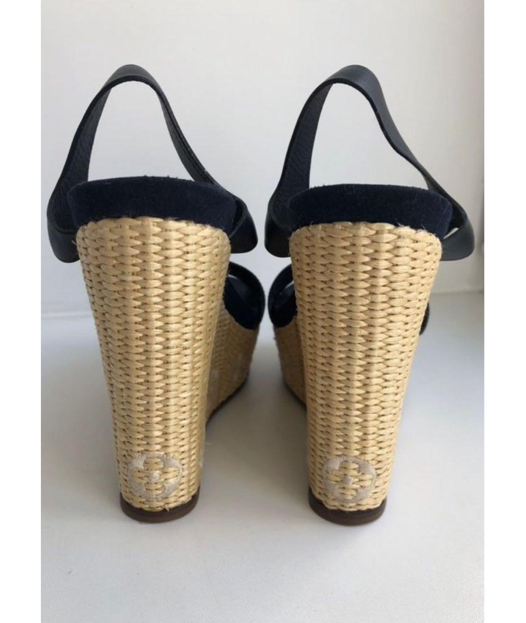 LOUIS VUITTON Темно-синие кожаные босоножки, фото 4