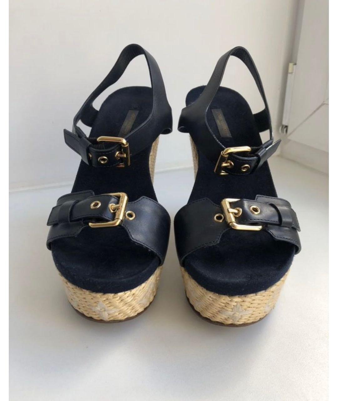 LOUIS VUITTON Темно-синие кожаные босоножки, фото 3