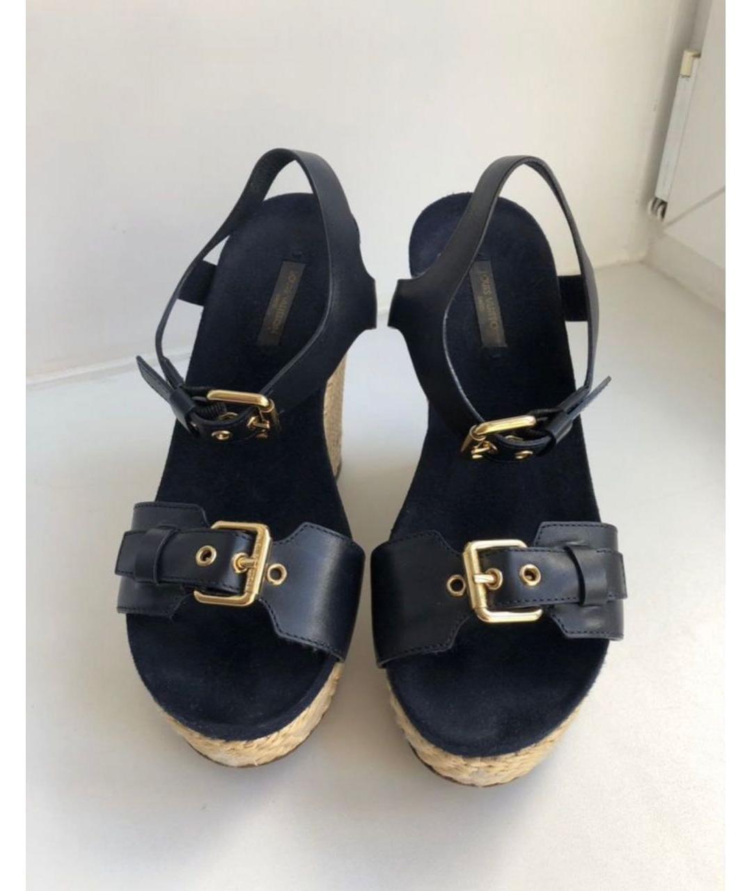 LOUIS VUITTON Темно-синие кожаные босоножки, фото 2