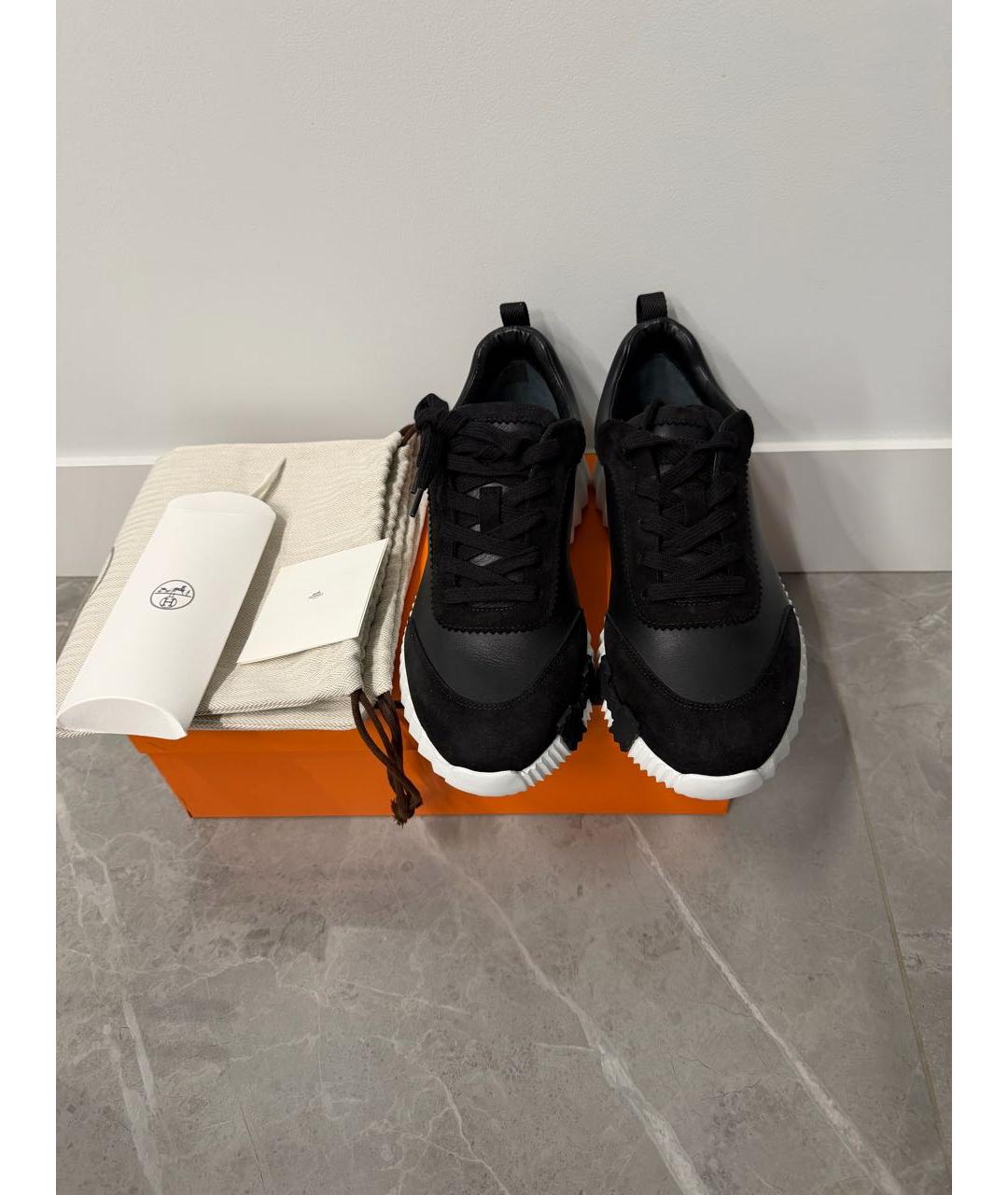 HERMES Черные кожаные кроссовки, фото 2