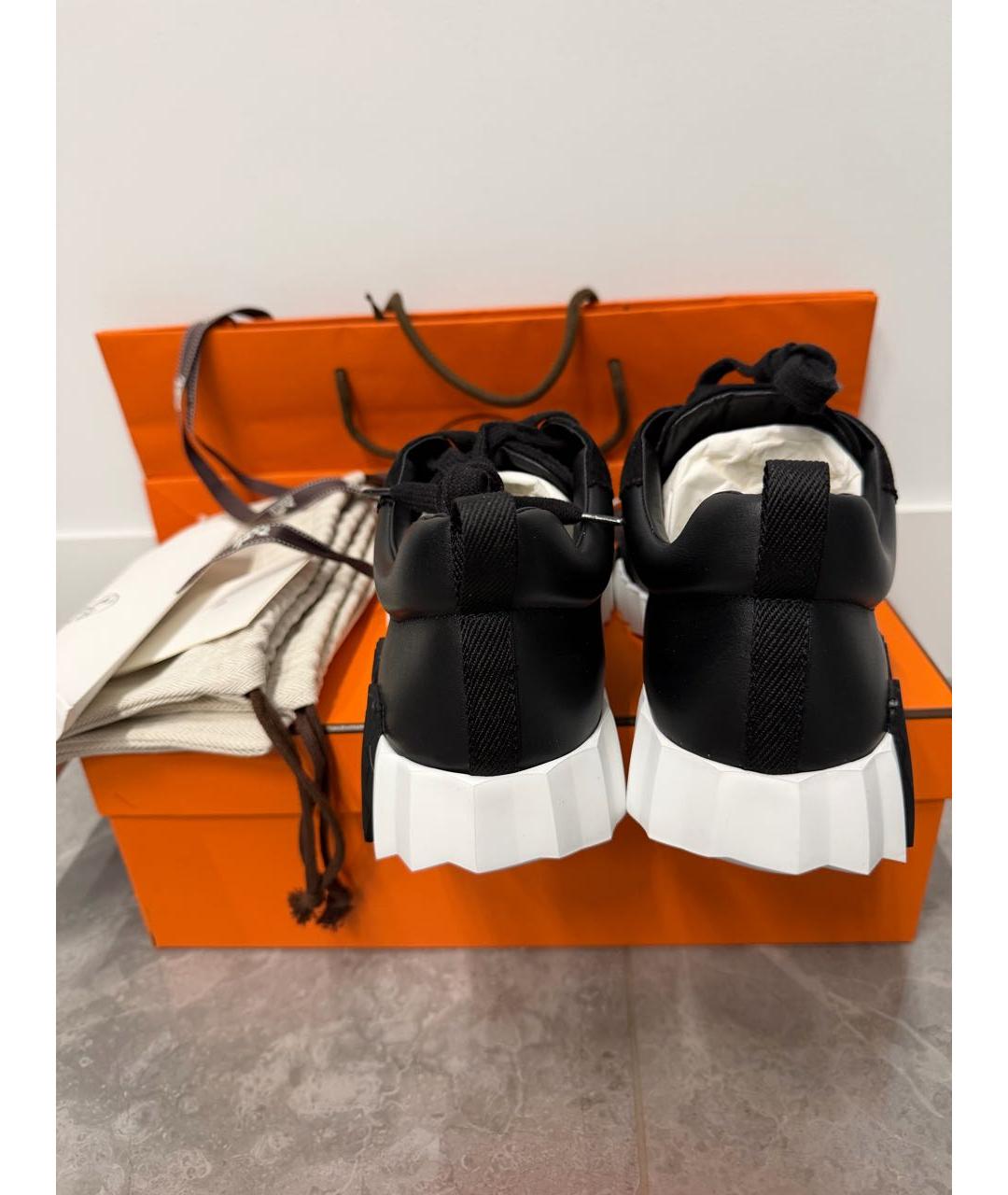 HERMES Черные кожаные кроссовки, фото 4