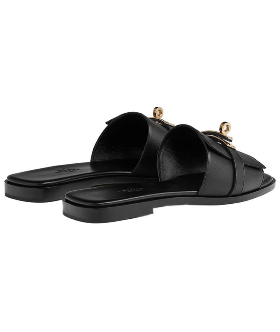 HERMES Черные кожаные шлепанцы, фото 5