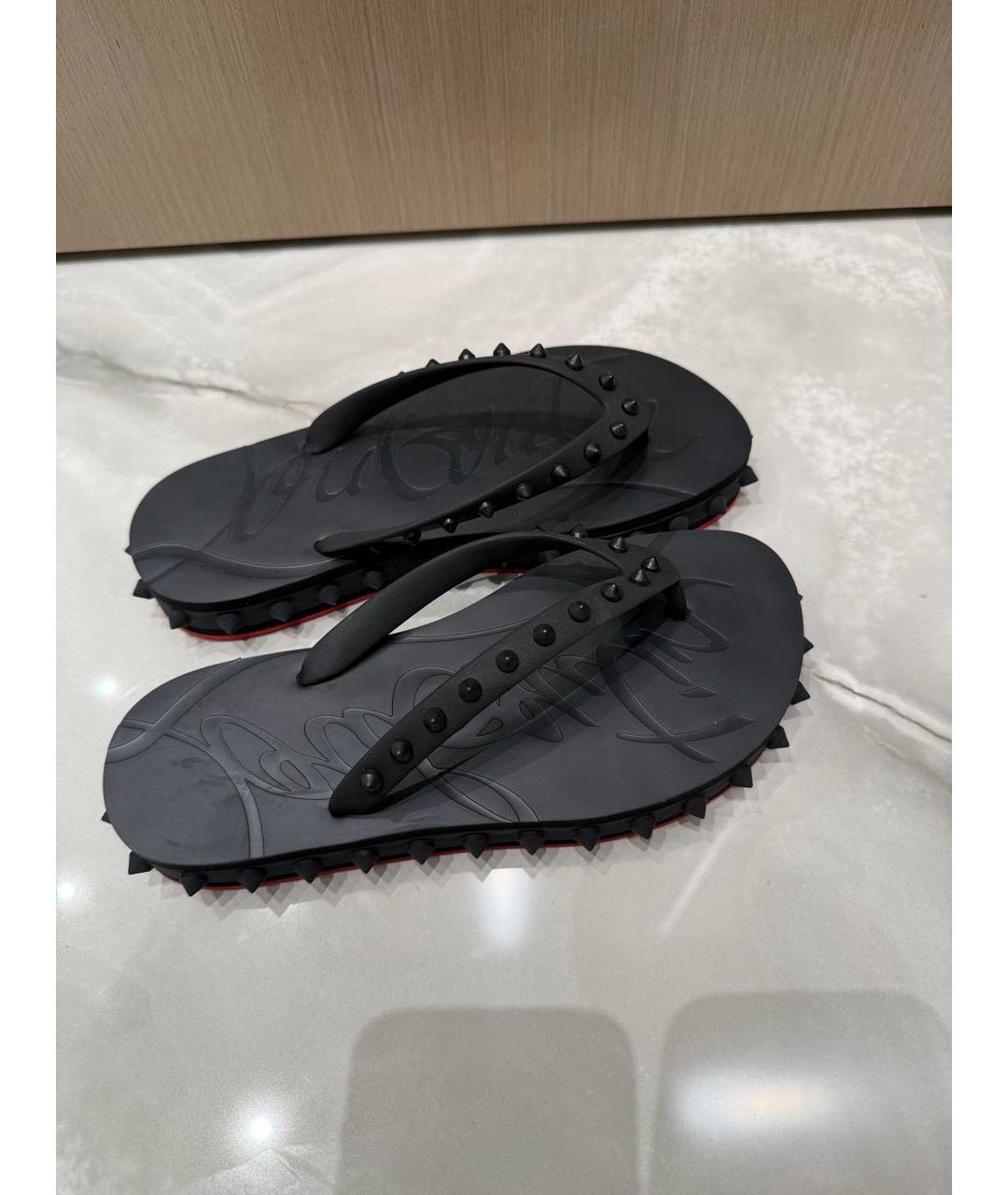 CHRISTIAN LOUBOUTIN Черные резиновые шлепанцы, фото 5