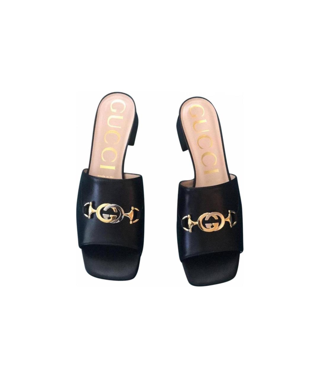 GUCCI Черные кожаные босоножки, фото 5