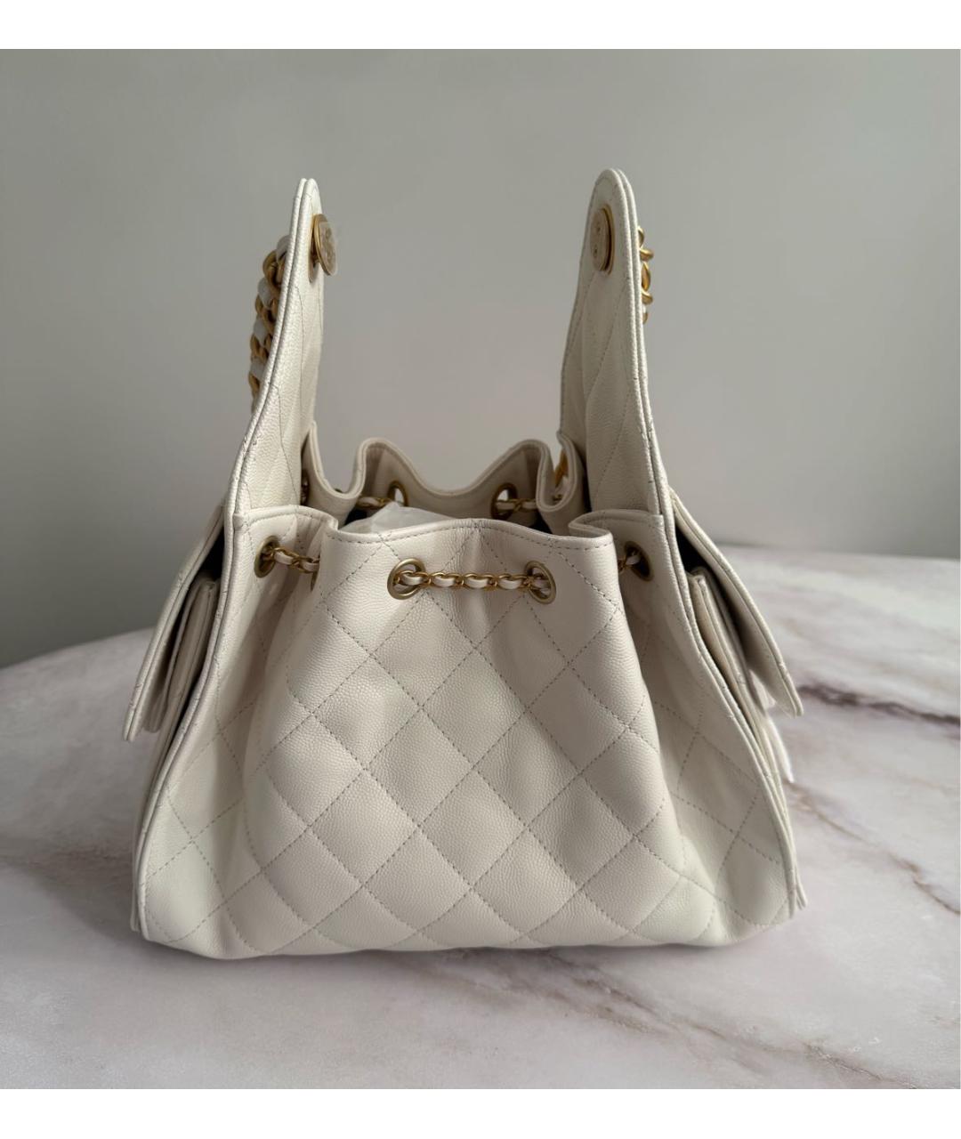 CHANEL Белая кожаная сумка через плечо, фото 3