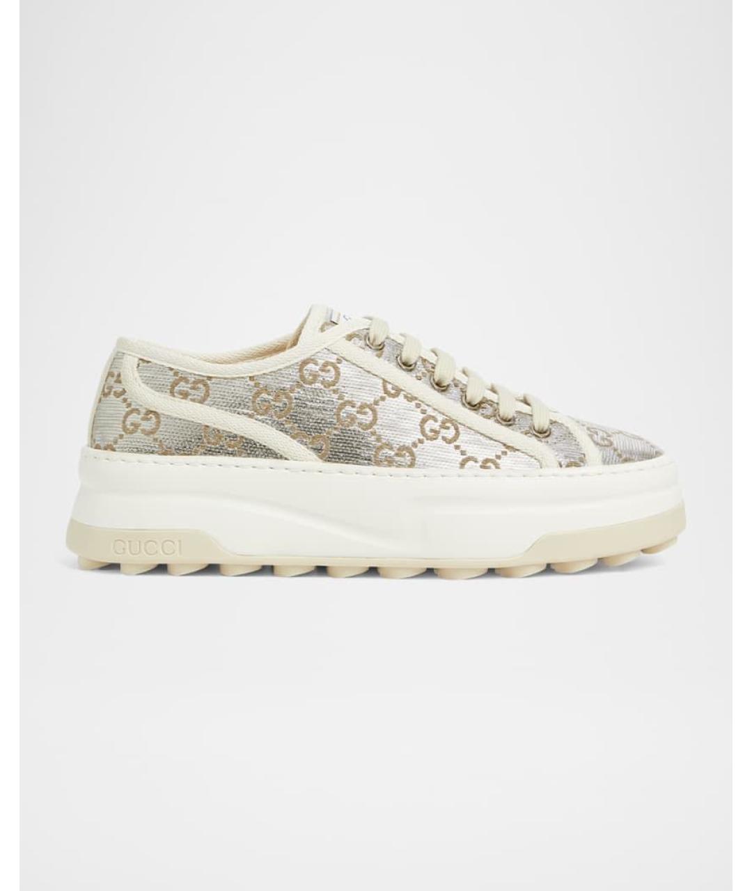 GUCCI Серебряные кожаные кроссовки, фото 8