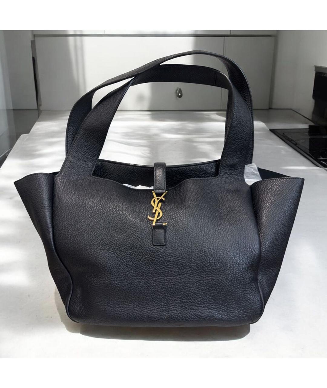SAINT LAURENT Черная кожаная сумка тоут, фото 8