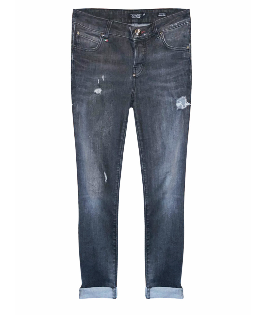 PHILIPP PLEIN Антрацитовые хлопко-эластановые джинсы слим, фото 1