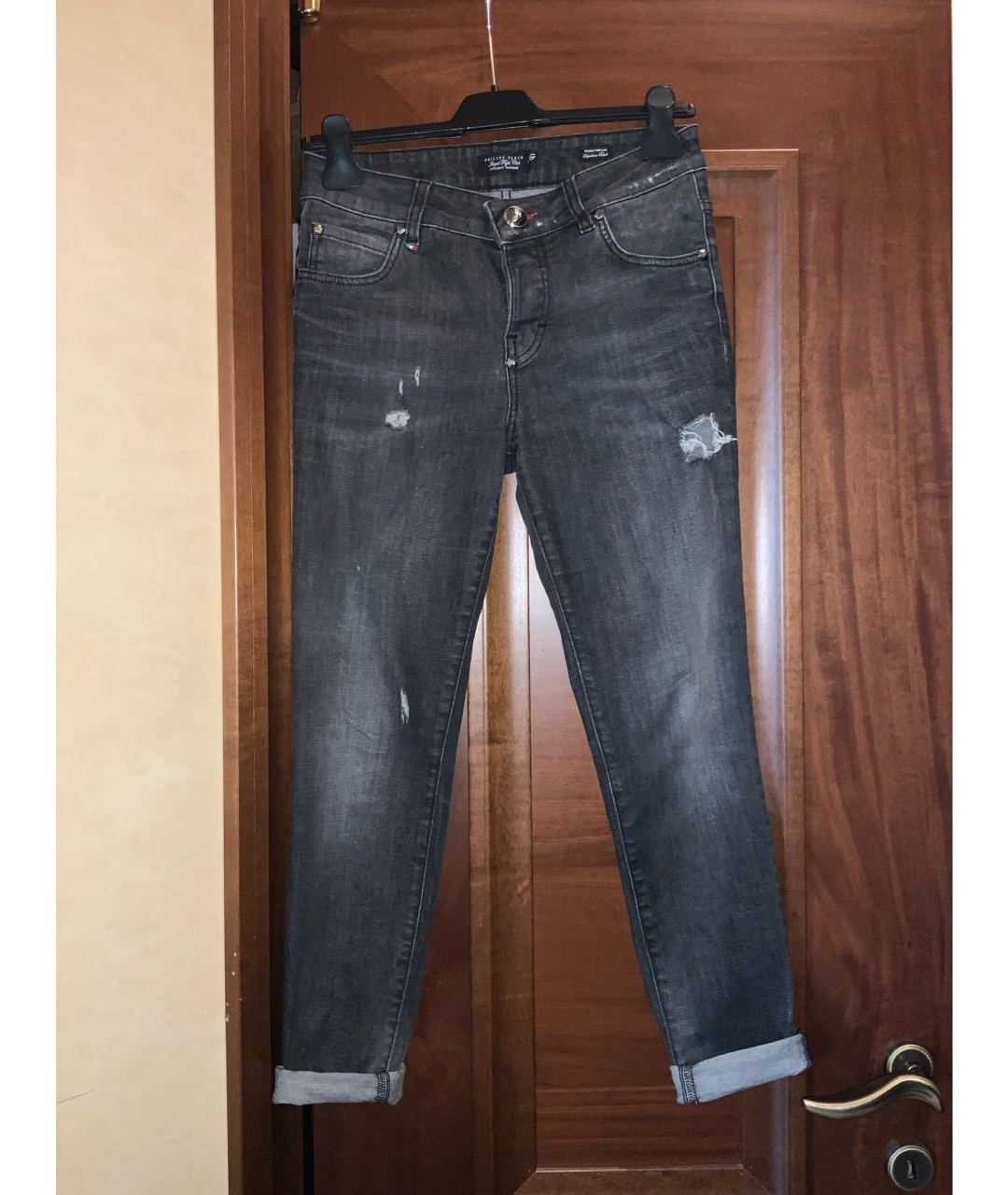 PHILIPP PLEIN Антрацитовые хлопко-эластановые джинсы слим, фото 8