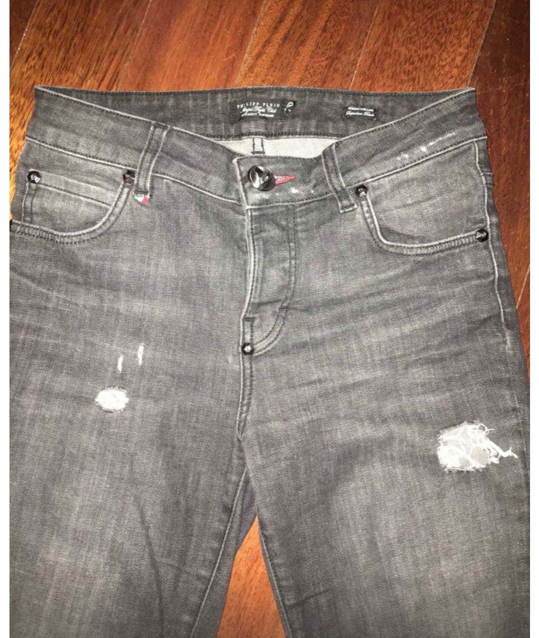 PHILIPP PLEIN Антрацитовые хлопко-эластановые джинсы слим, фото 4