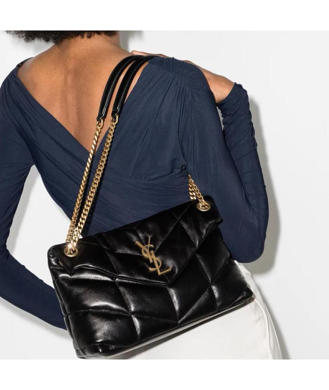 SAINT LAURENT Черная кожаная сумка с короткими ручками, фото 2