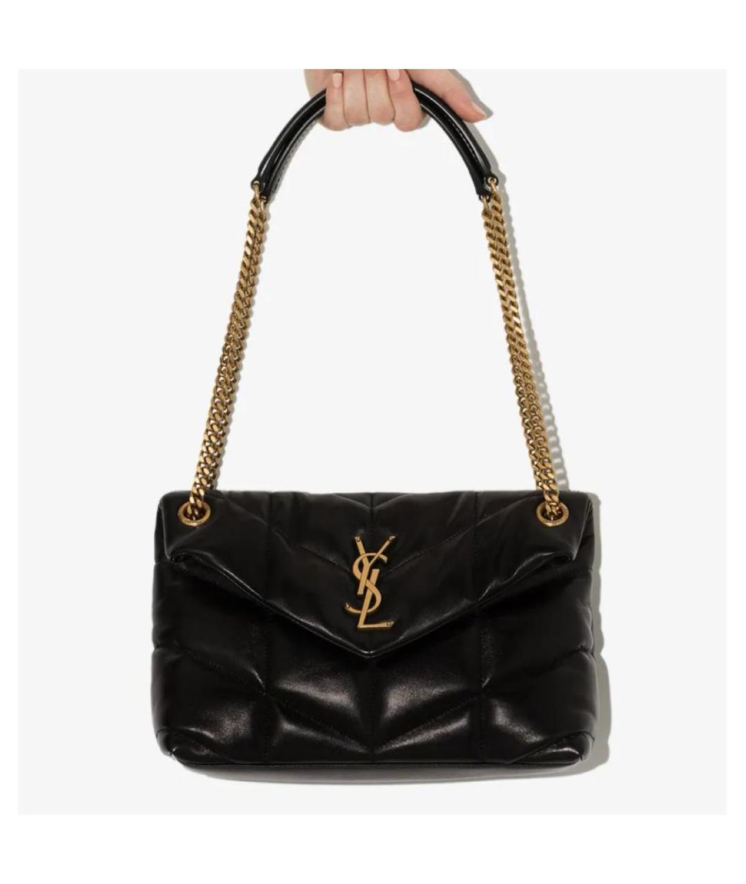 SAINT LAURENT Черная кожаная сумка с короткими ручками, фото 4