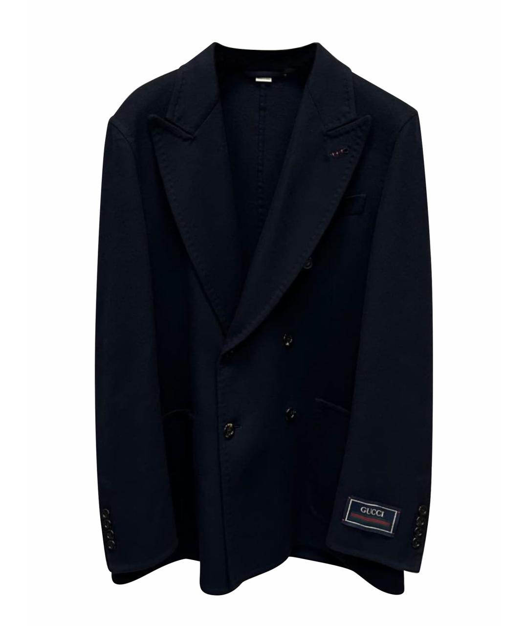 GUCCI Темно-синий шерстяной пиджак, фото 1
