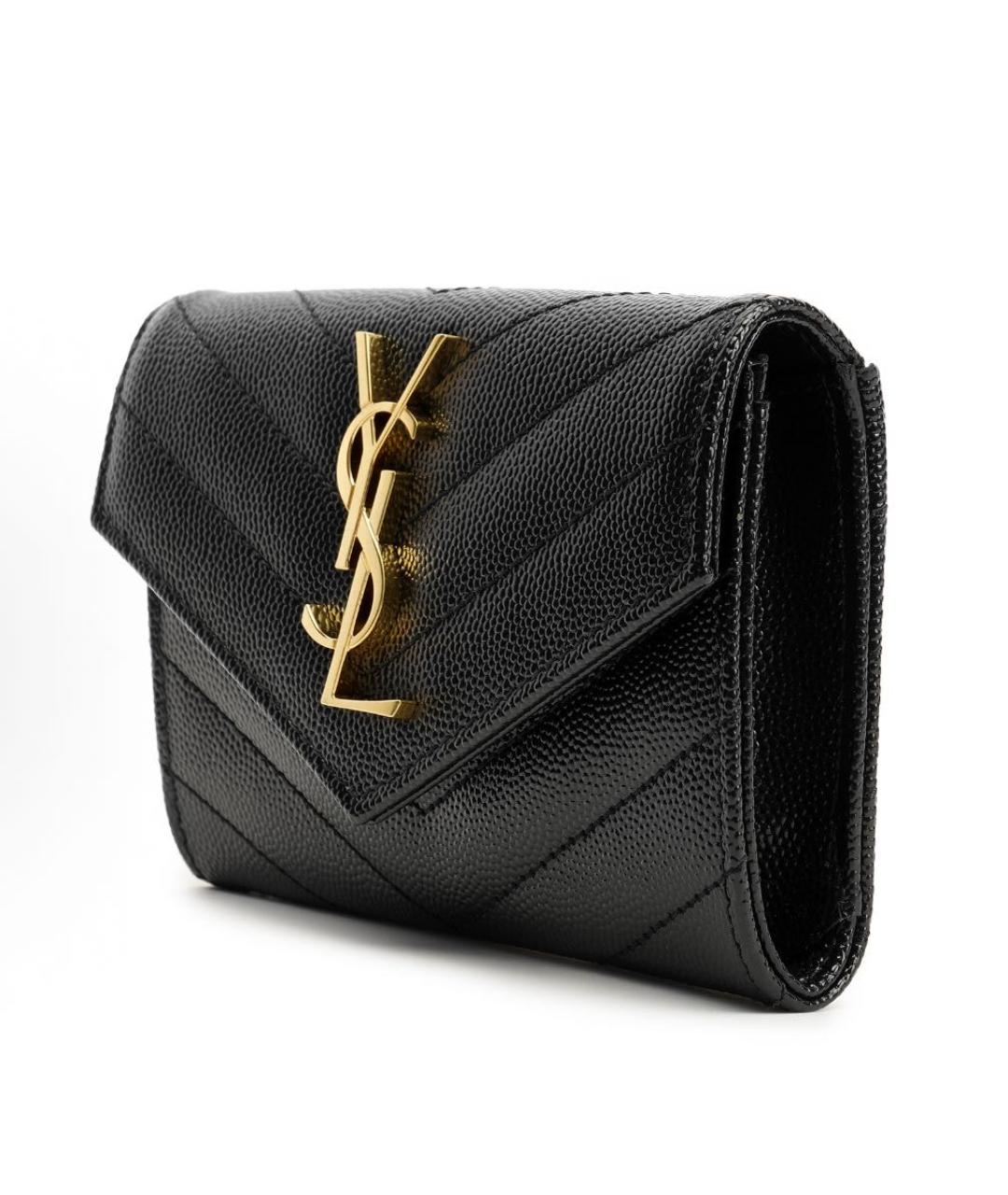 SAINT LAURENT Черный кожаный кошелек, фото 2