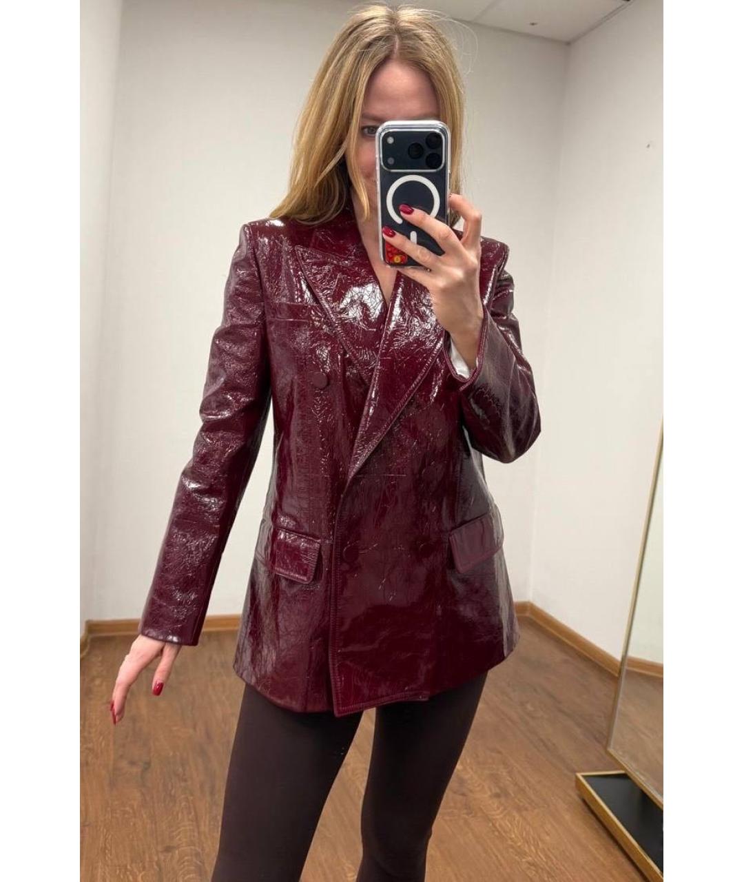 GUCCI Бордовый кожаный жакет/пиджак, фото 5