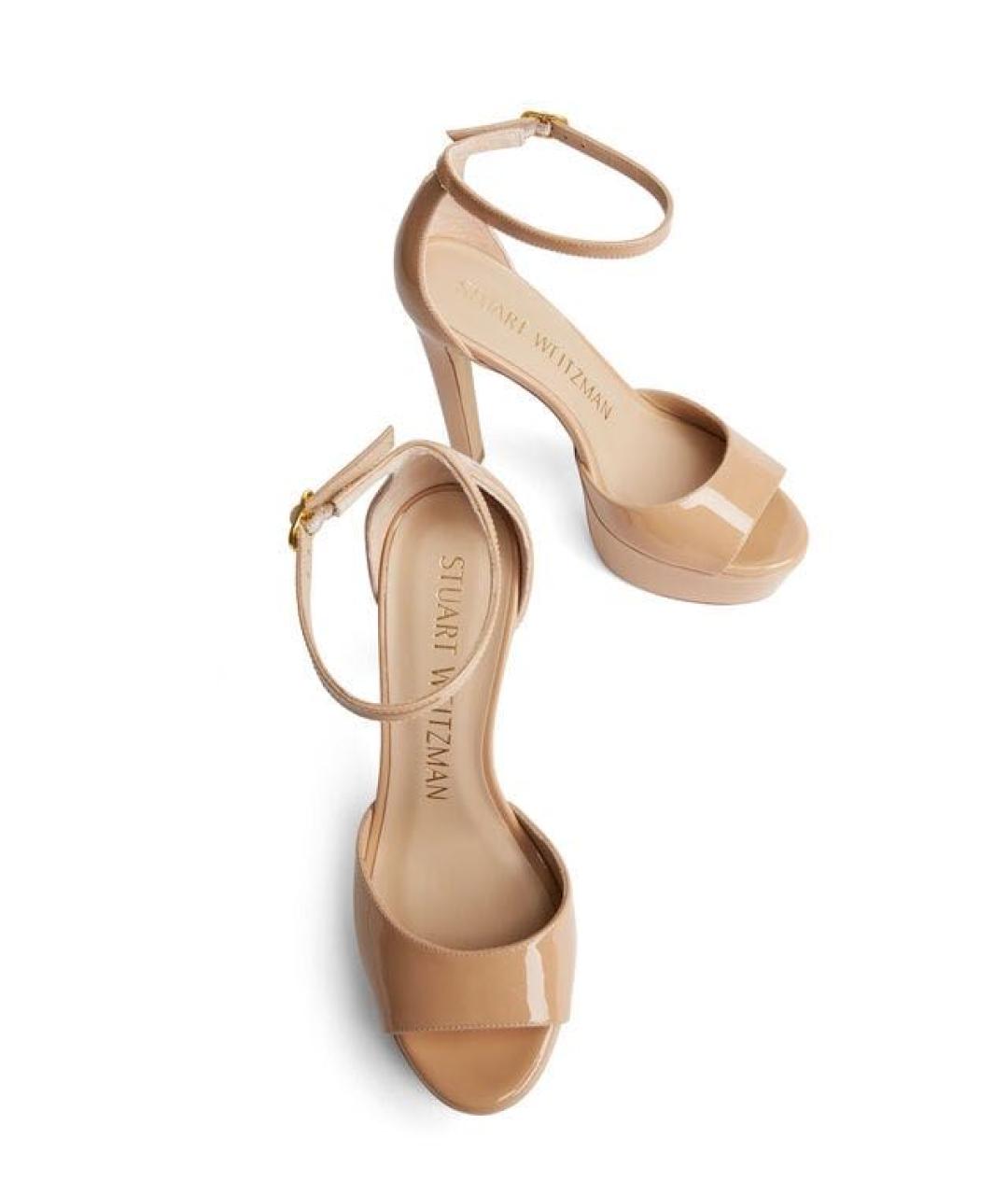 STUART WEITZMAN Бежевые босоножки из лакированной кожи, фото 6