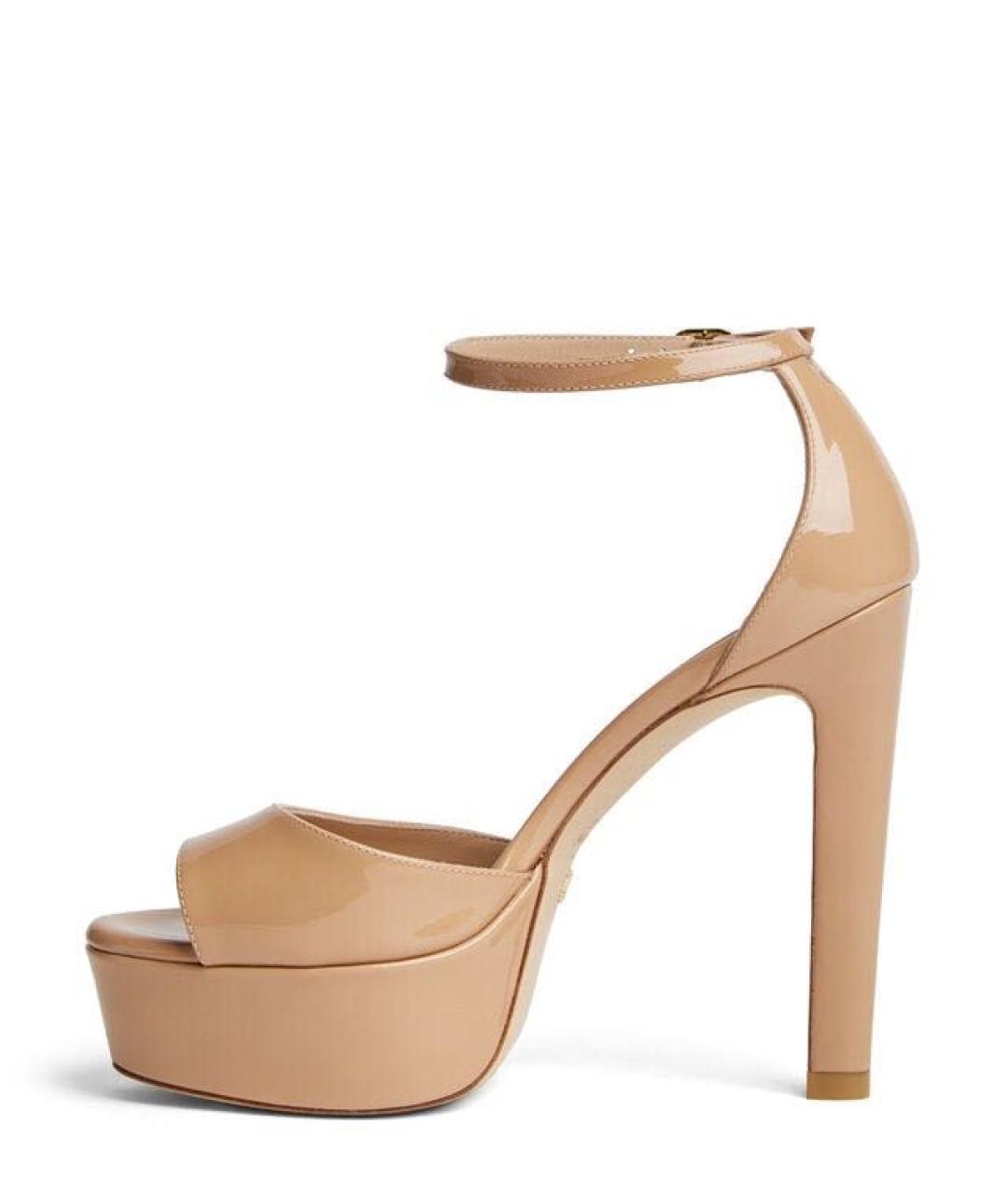 STUART WEITZMAN Бежевые босоножки из лакированной кожи, фото 5