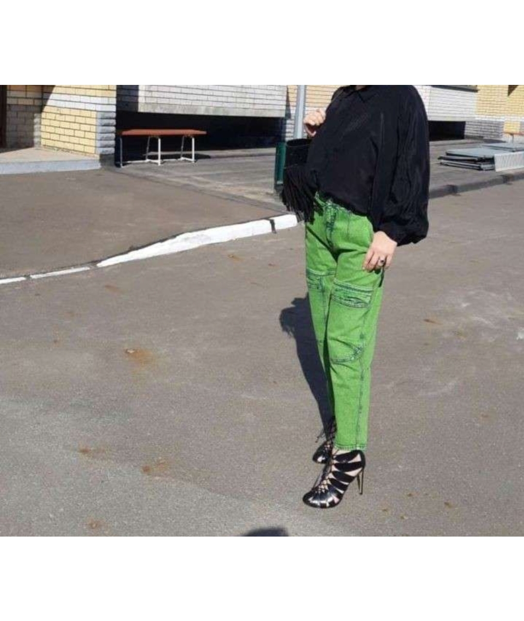 STELLA MCCARTNEY Зеленые хлопковые джинсы слим, фото 5
