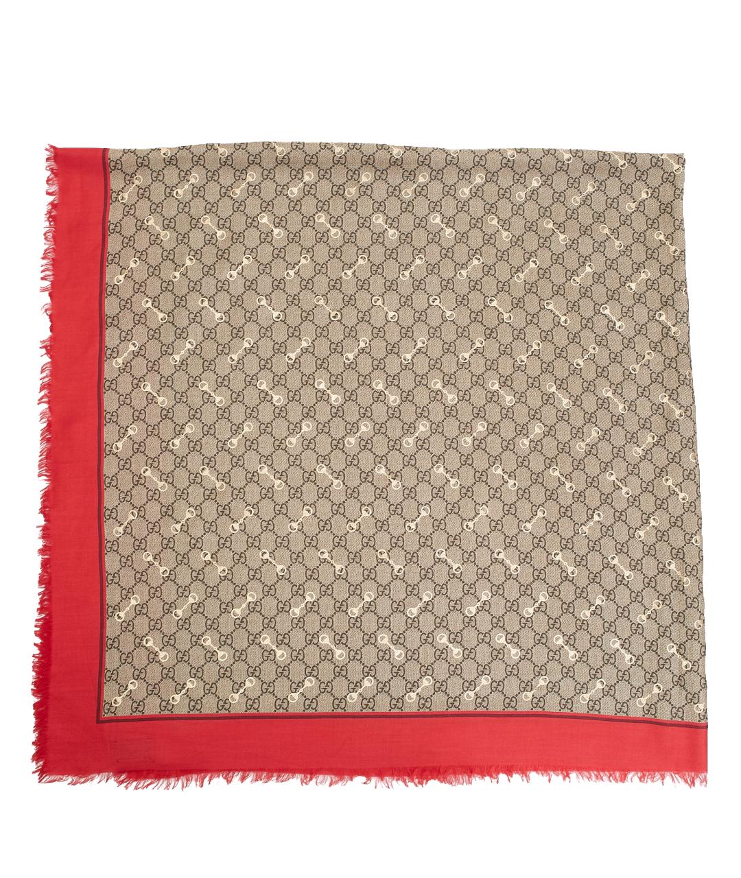 GUCCI Бежевый шелковый платок, фото 7