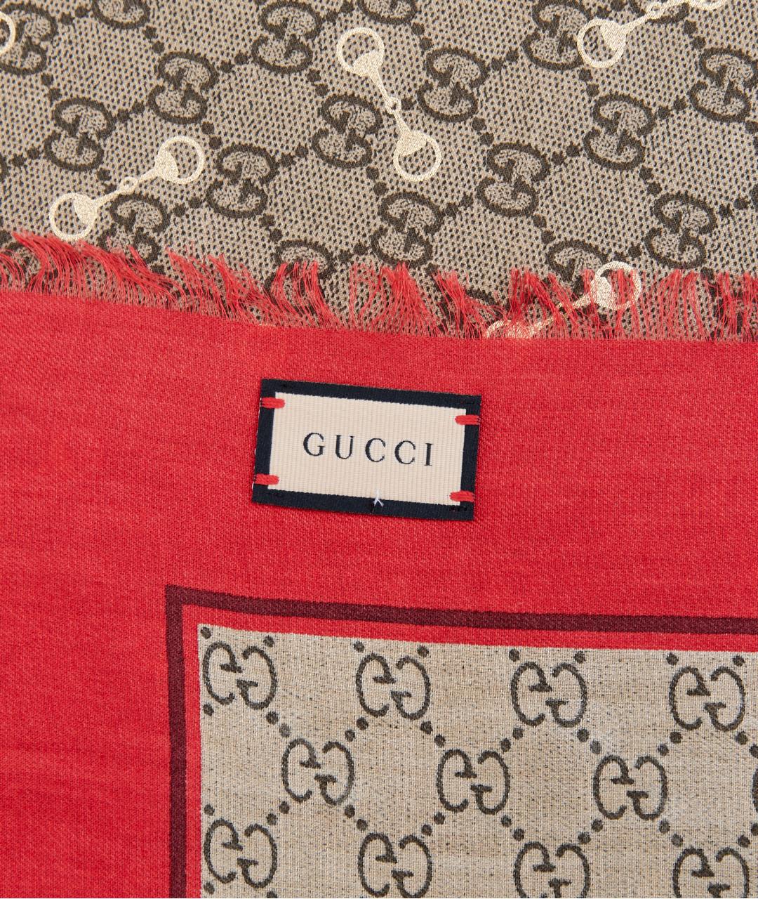 GUCCI Бежевый шелковый платок, фото 3