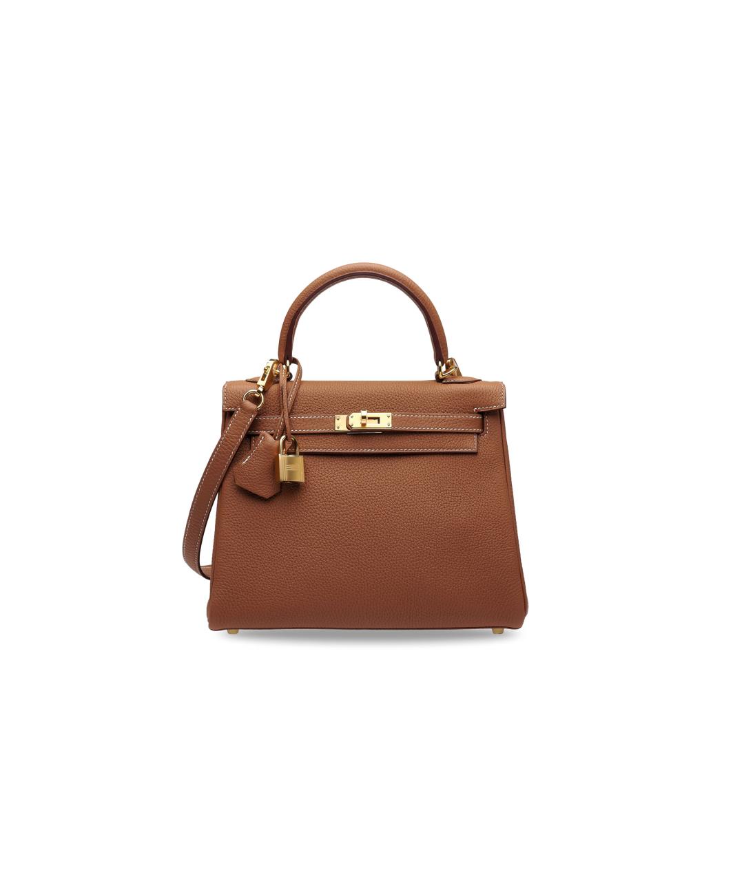 HERMES Коричневая кожаная сумка с короткими ручками, фото 6