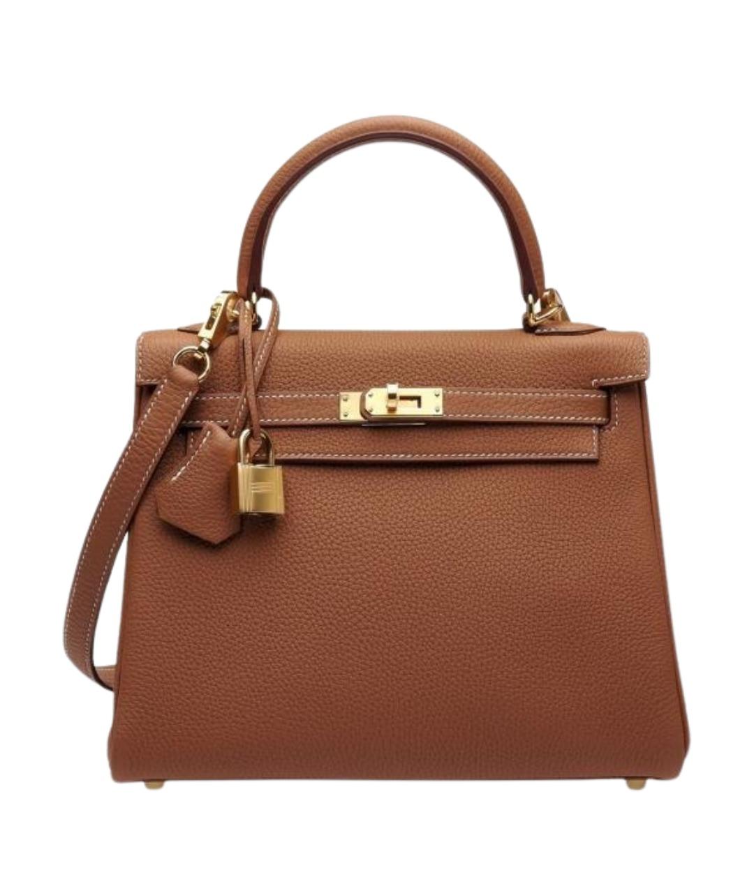 HERMES Коричневая кожаная сумка с короткими ручками, фото 1