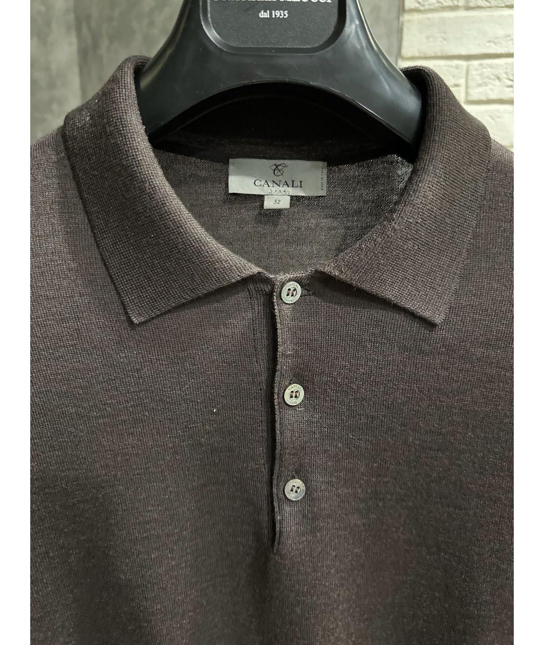 CANALI Коричневое хлопко-шерстяное поло с длинным рукавом, фото 3