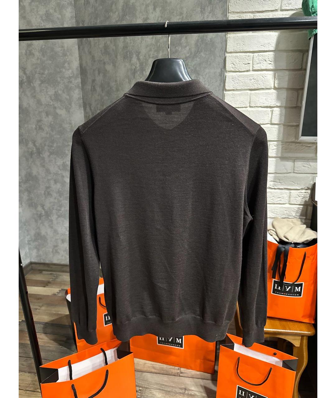 CANALI Коричневое хлопко-шерстяное поло с длинным рукавом, фото 4