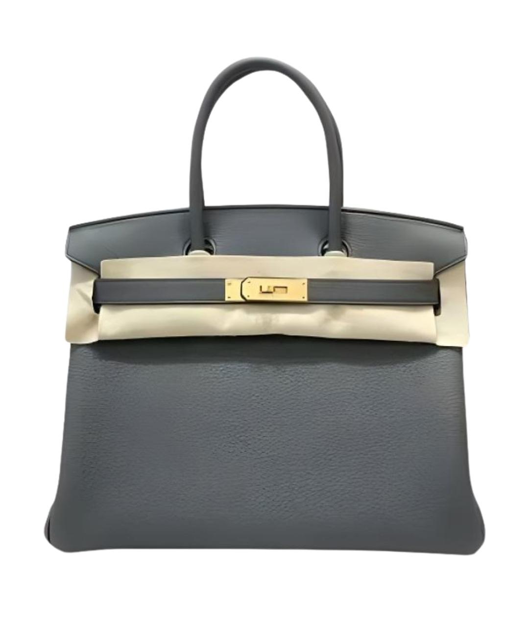 HERMES Серая кожаная сумка с короткими ручками, фото 1