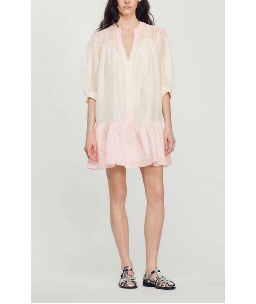 SANDRO Розовое льняное платье, фото 4