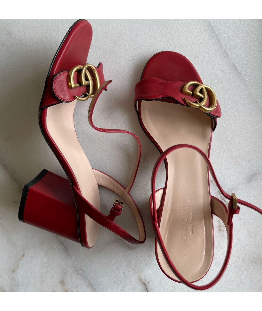 GUCCI Красные кожаные босоножки, фото 7