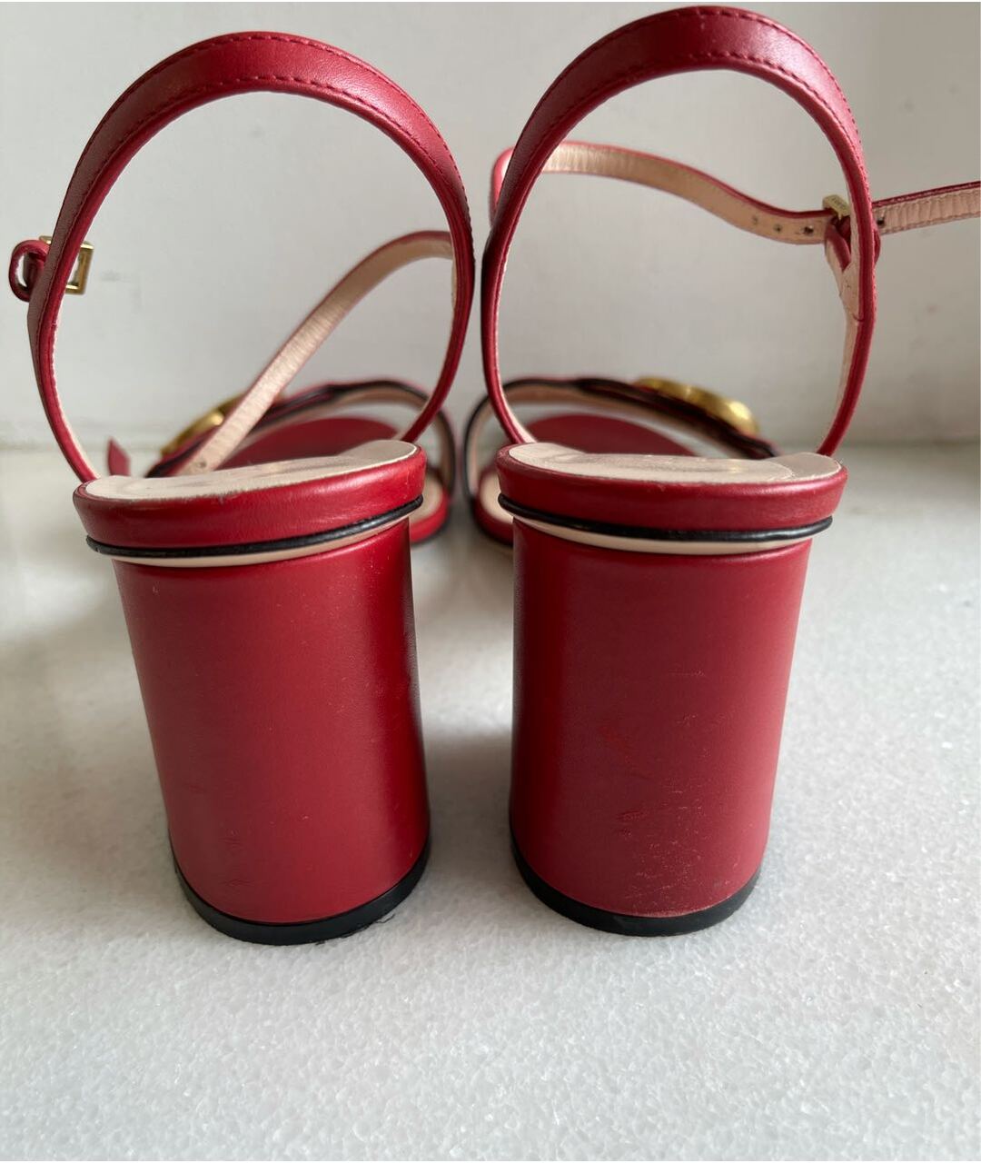 GUCCI Красные кожаные босоножки, фото 4