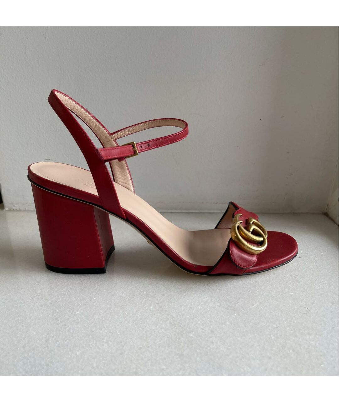 GUCCI Красные кожаные босоножки, фото 8