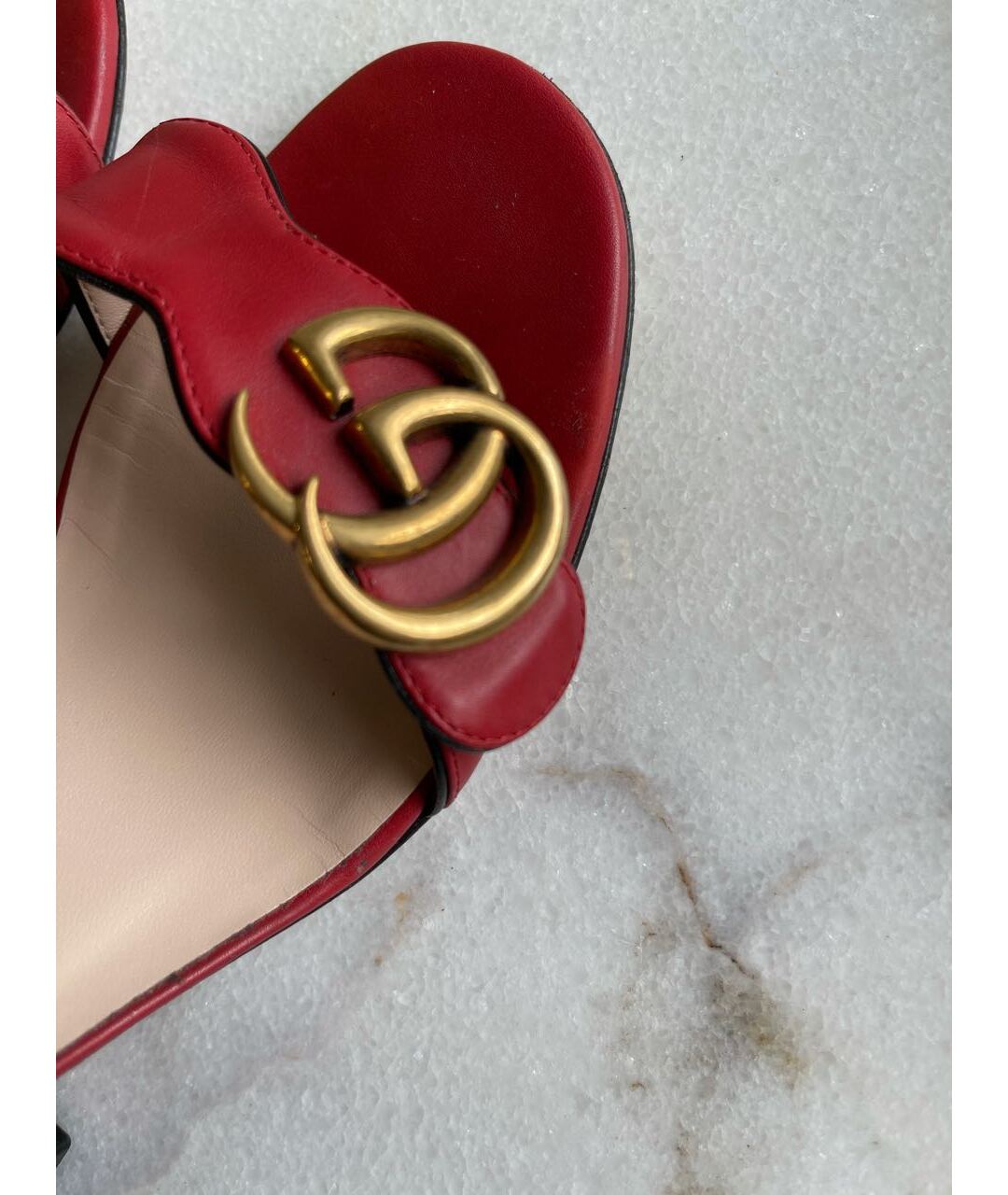 GUCCI Красные кожаные босоножки, фото 5