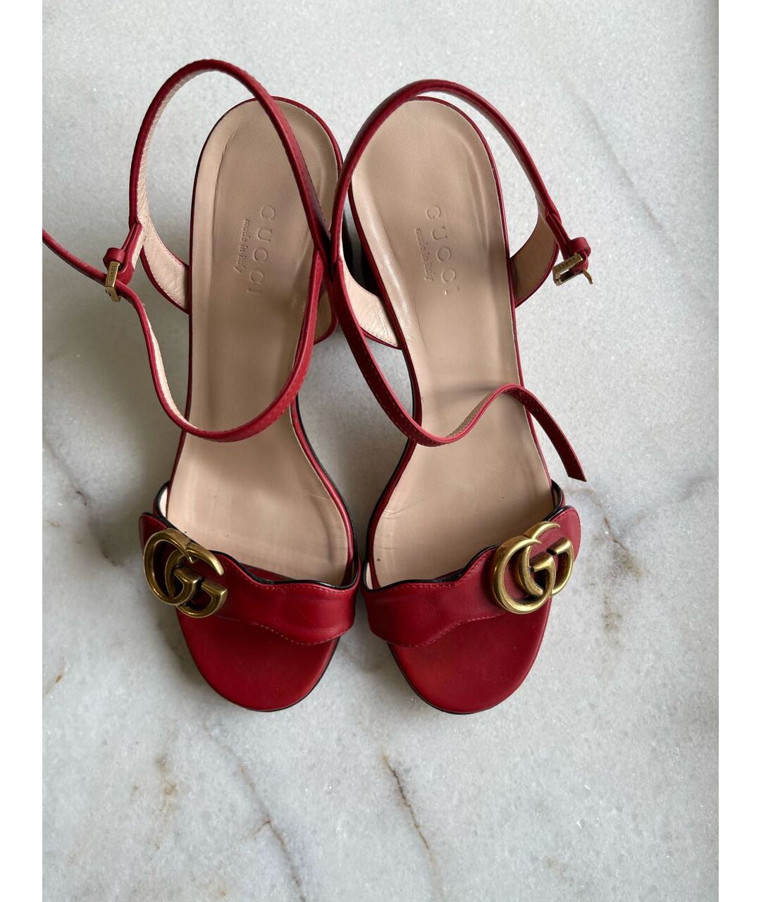 GUCCI Красные кожаные босоножки, фото 3