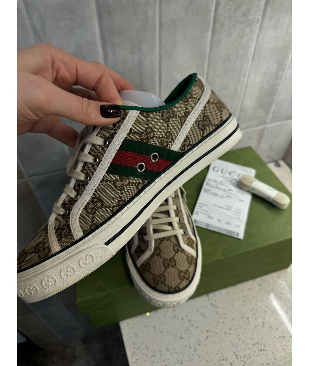 GUCCI Коричневые текстильные кеды, фото 2