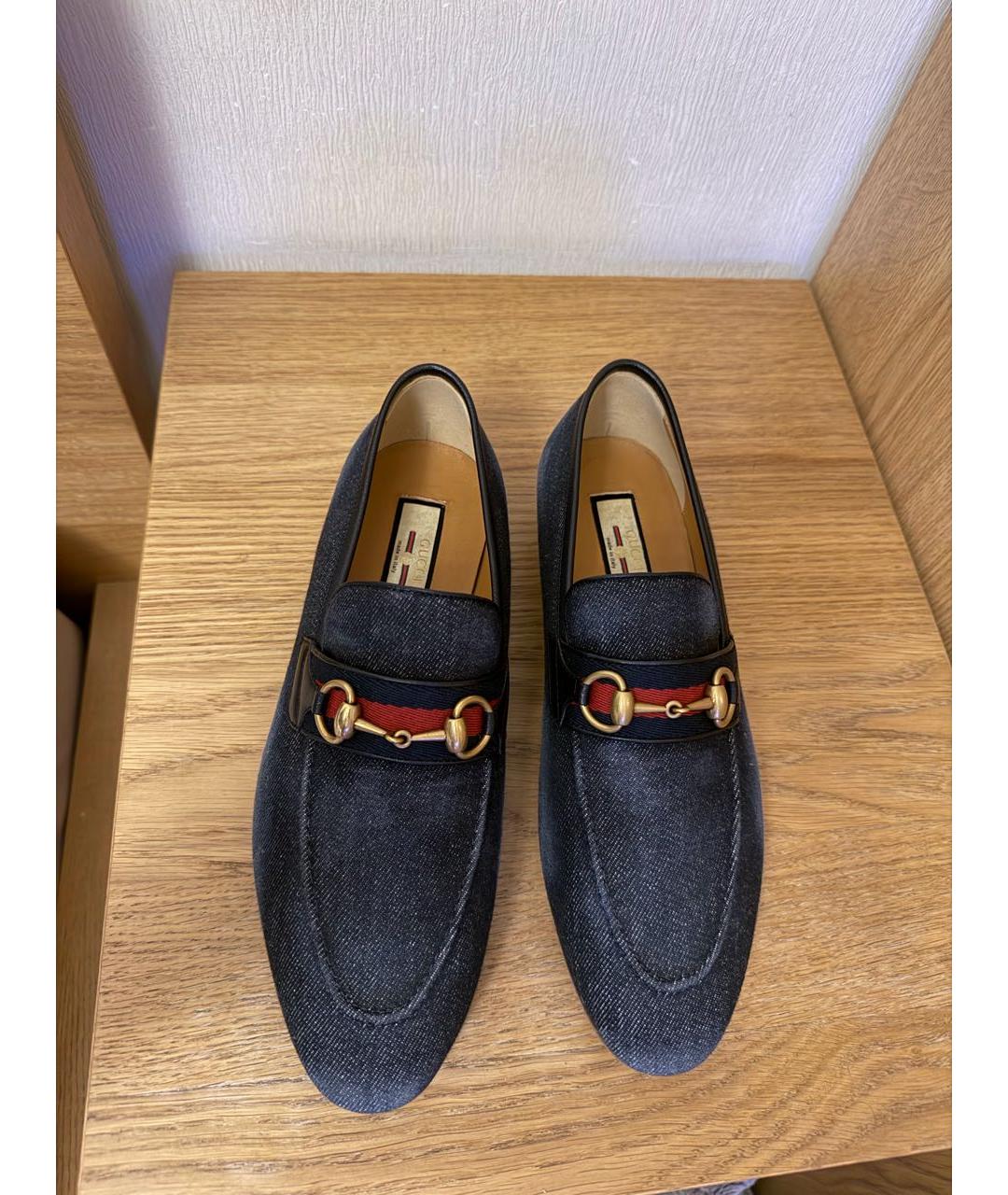 GUCCI Темно-синие текстильные лоферы, фото 3