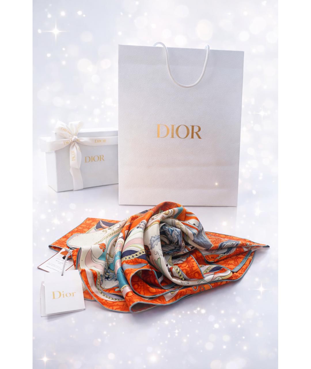 CHRISTIAN DIOR Оранжевый шелковый платок, фото 2