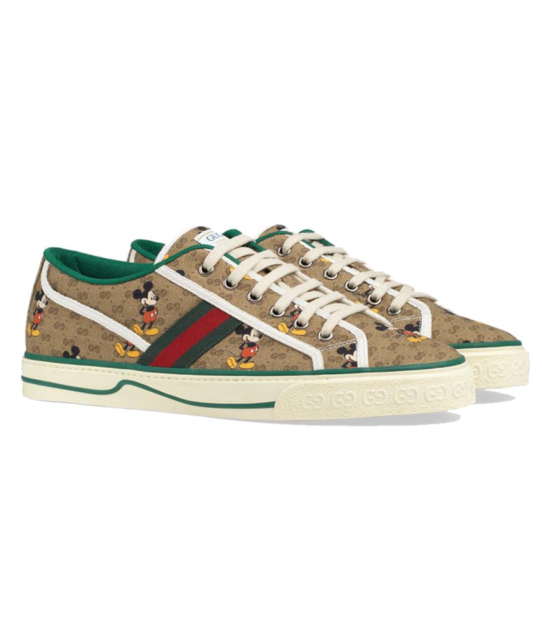 GUCCI Бежевые текстильные низкие кроссовки / кеды, фото 4