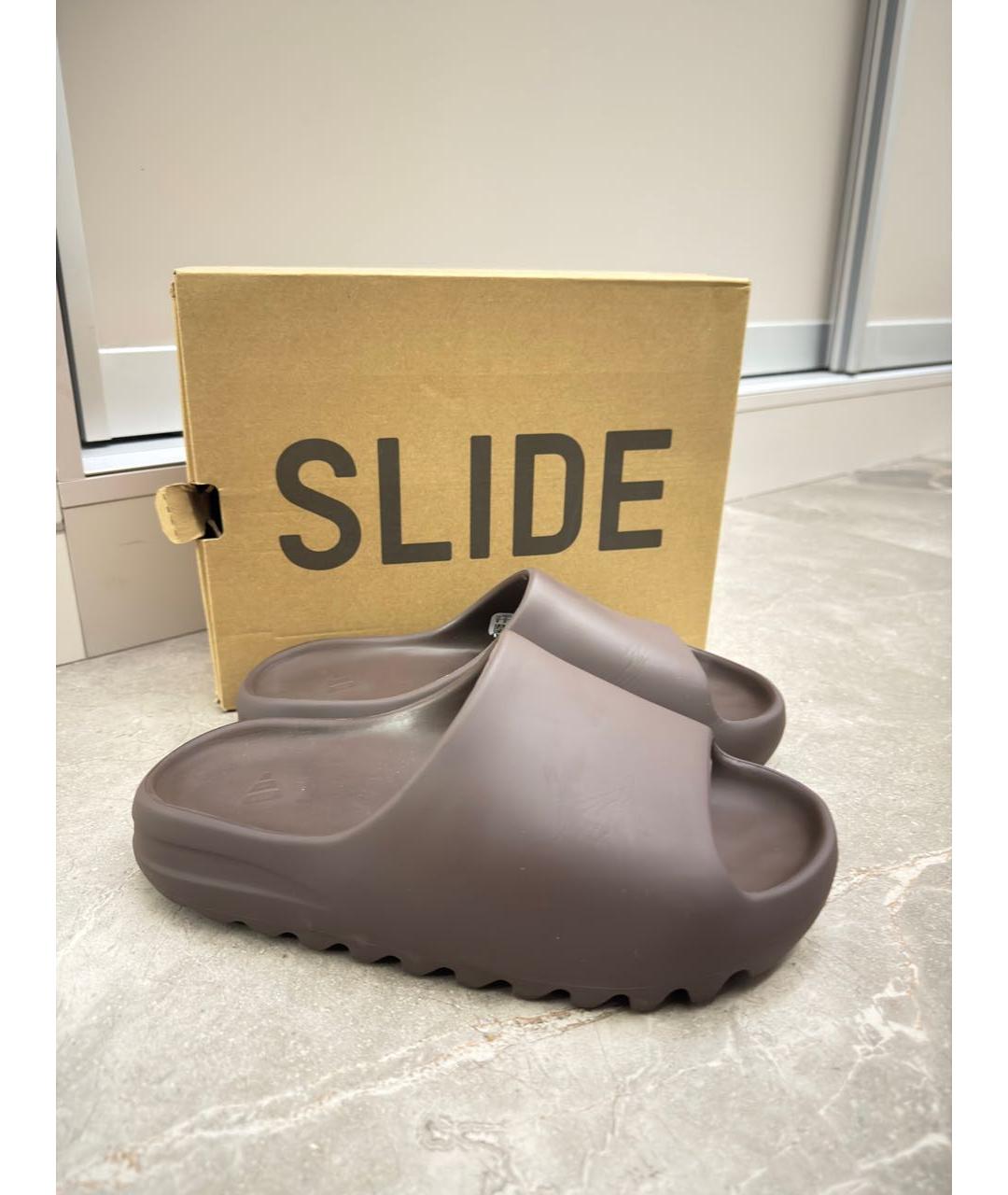 ADIDAS YEEZY Коричневые резиновые шлепанцы, фото 5