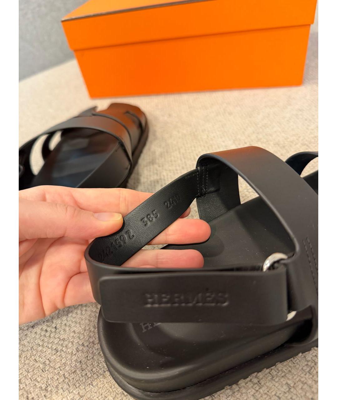 HERMES Черные кожаные сандалии, фото 4