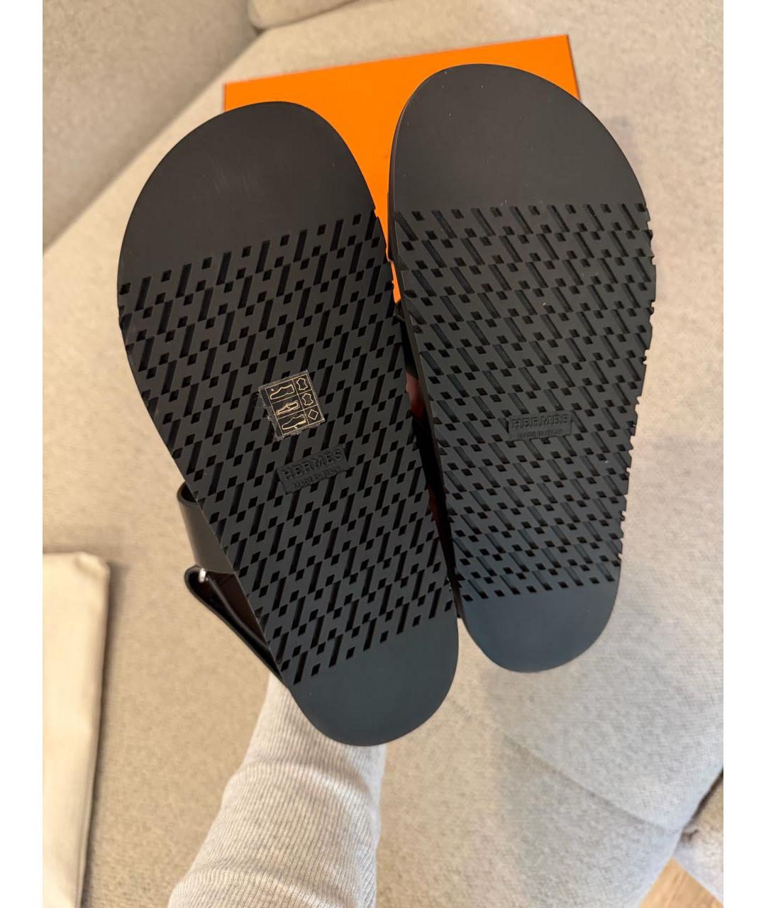 HERMES Черные кожаные сандалии, фото 5