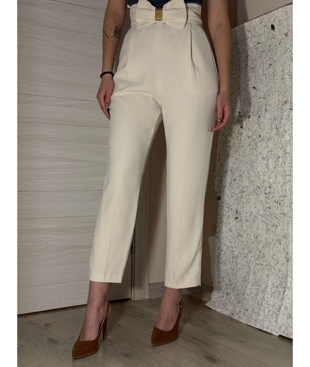 ELISABETTA FRANCHI Бежевые полиэстеровые прямые брюки, фото 6