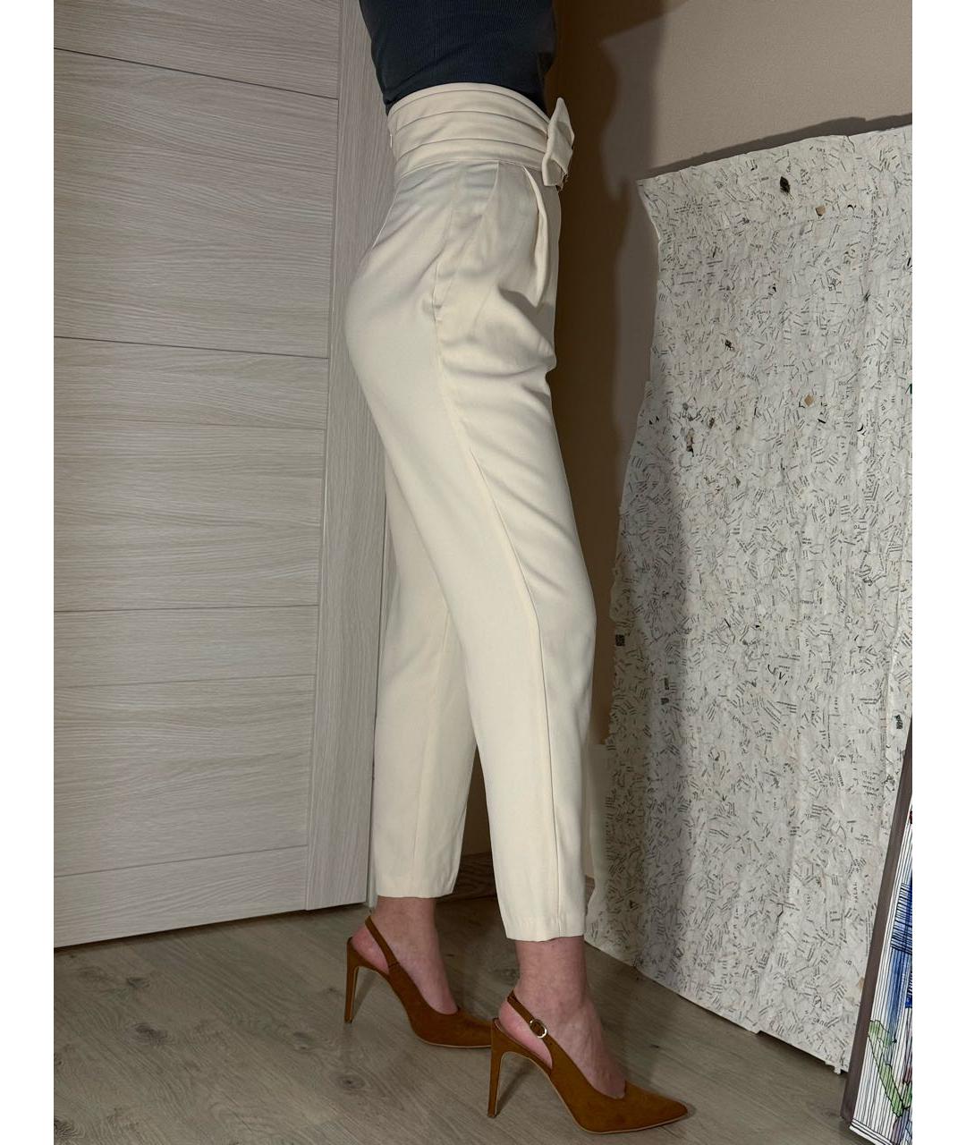 ELISABETTA FRANCHI Бежевые полиэстеровые прямые брюки, фото 5