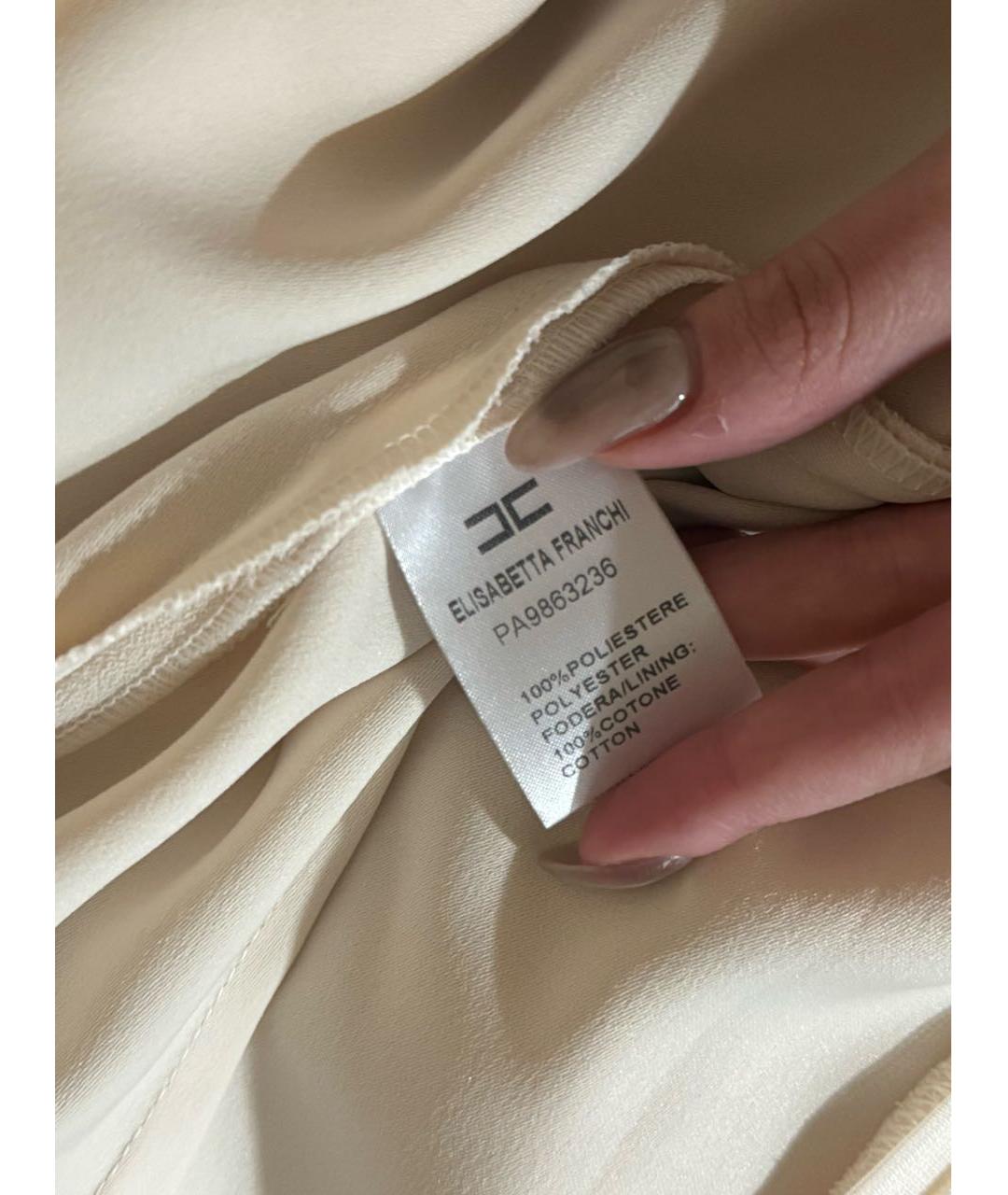 ELISABETTA FRANCHI Бежевые полиэстеровые прямые брюки, фото 4